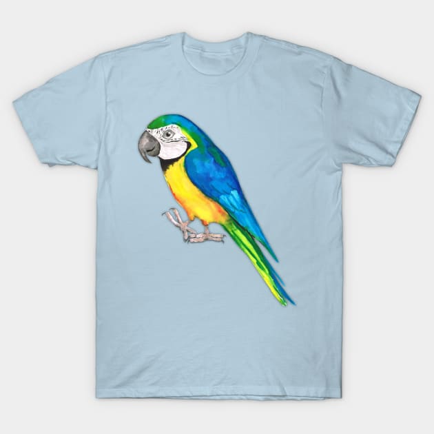 Blue and yellow macaw T-Shirt by Bwiselizzy